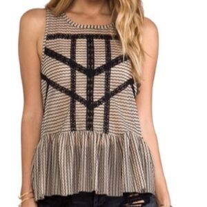 Free People Lace & Stripe Peplum Top Women's Small Sleeveless Peplum Sheer Lace
